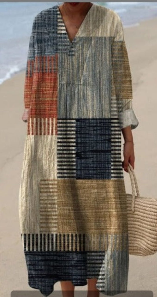 Lässiges Langarmkleid mit Blumenmuster und 3D-Print