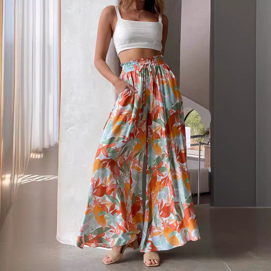 Böhmische Sommerhose mit Print und weitem Bein lässige Hose
