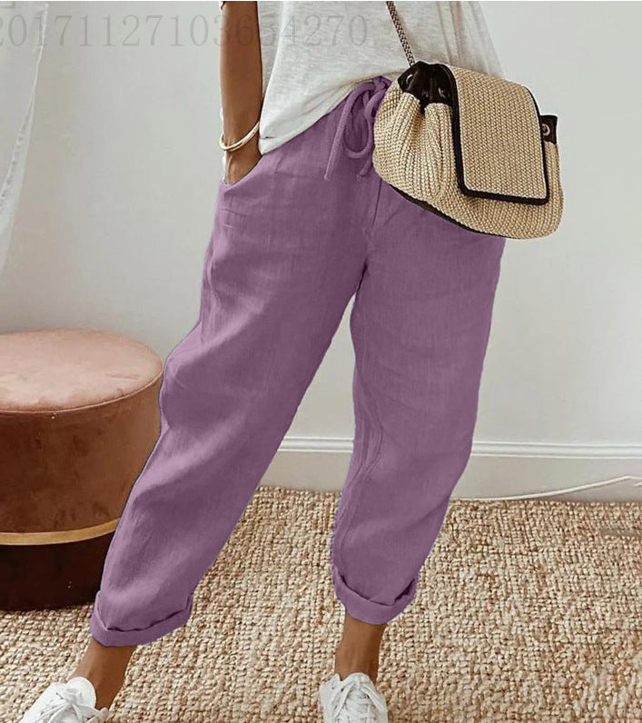 Bequeme Stretch-Freizeithose aus Baumwolle und Leinen