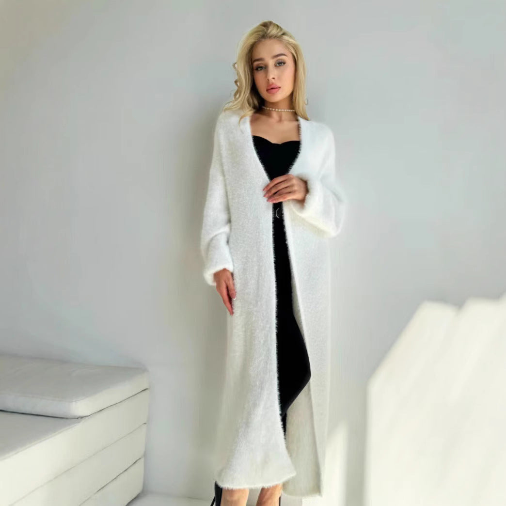 Knielange lockere Langarm-Pulloverjacke im Lazy-Style