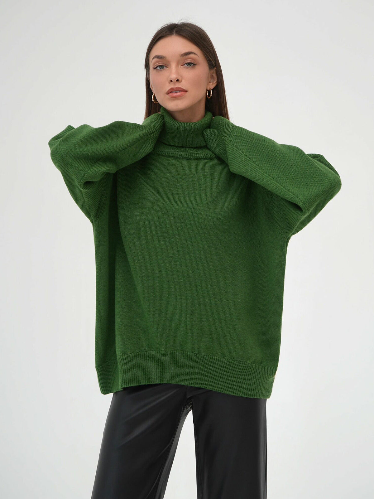 Einfarbiger Rollkragenpullover aus Kaschmir für Herbst und Winter locker gestrickt