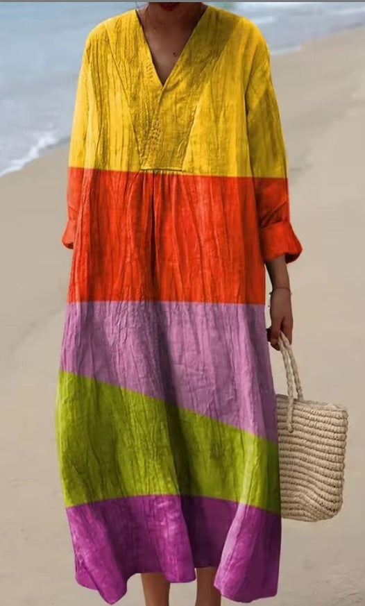 Lässiges Langarmkleid mit Blumenmuster und 3D-Print