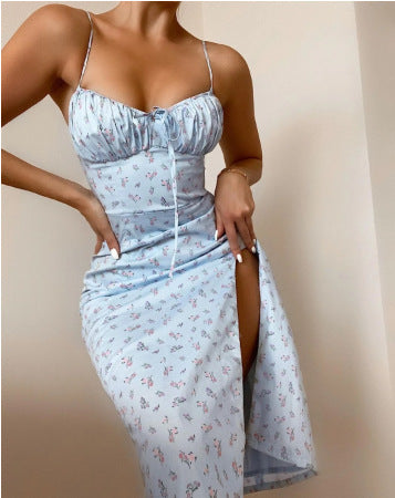 Blumenduft Sexy bedruckter Strapsrock mit Schnürung und Schlitz