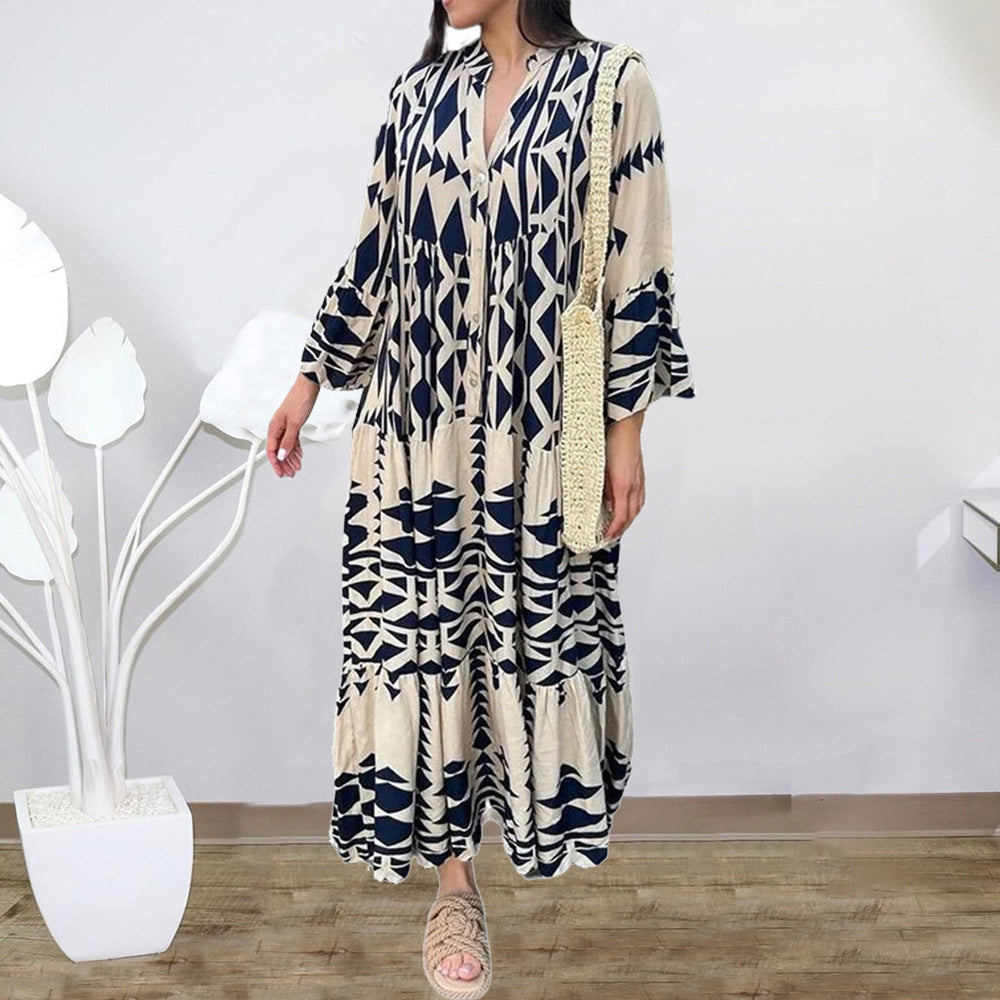 Übergroßes langes Kleid mit Bohemian-Print
