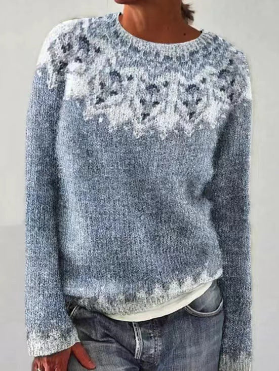 Mehrfarbiger lockerer Strickpullover mit Rundhalsausschnitt